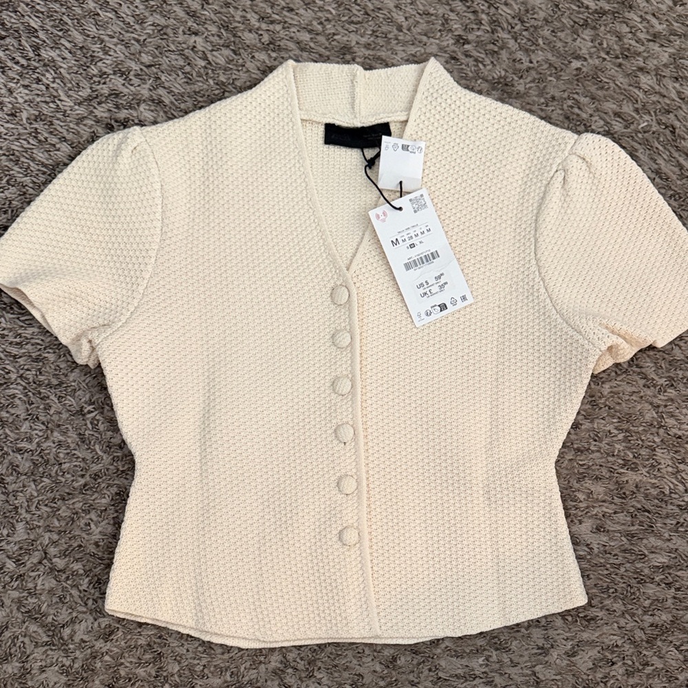 NWT Zara Textured Knit Jacket - Ecru - M